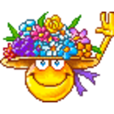 Flower Hat Waving — cartoon emoji for Slack & Discord